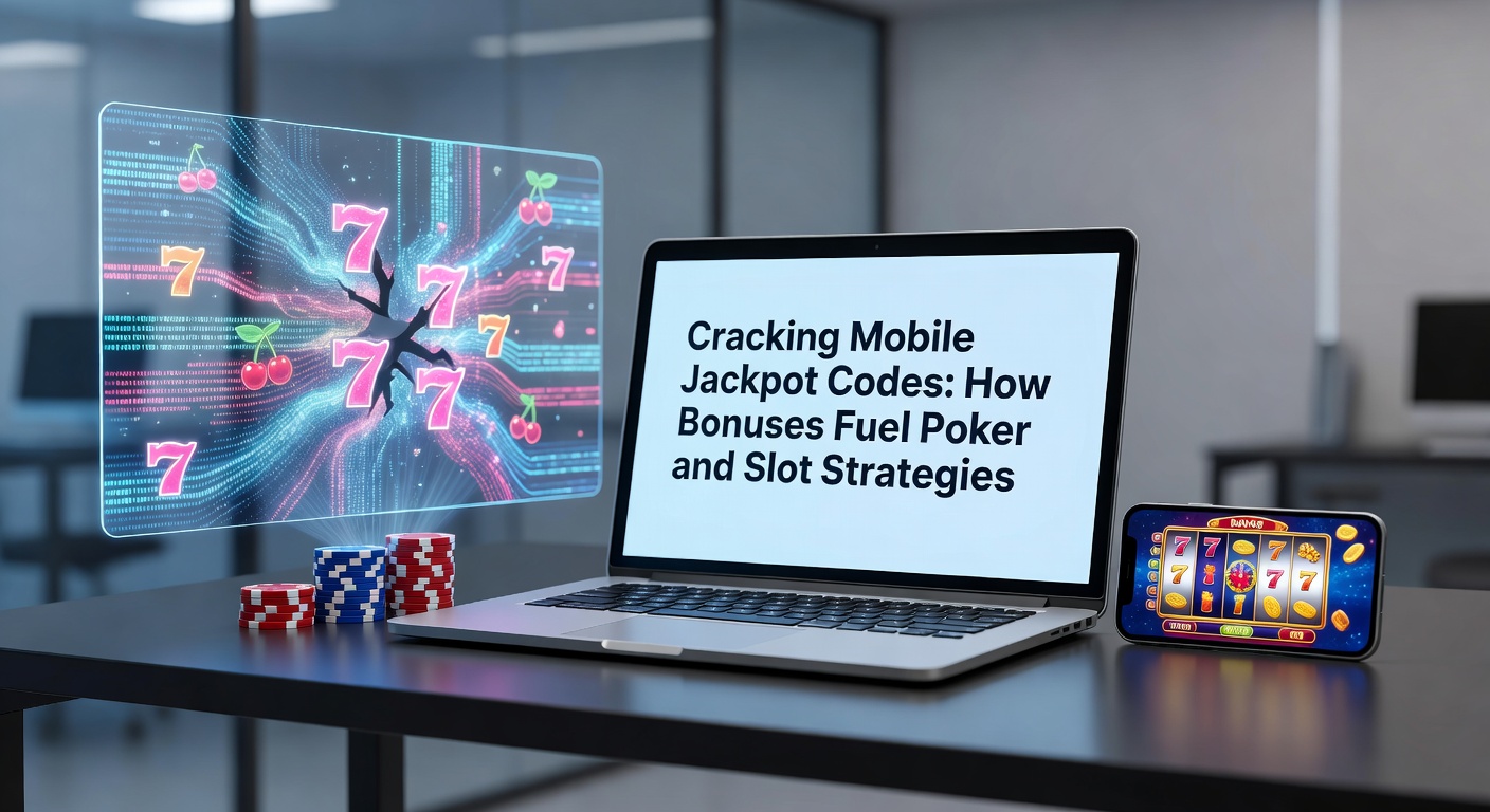 Grafik mit Slot-Walzen, Poker-Karten und Bonus-Symbolen auf einem Tablet, die Strategien für Jackpots illustriert