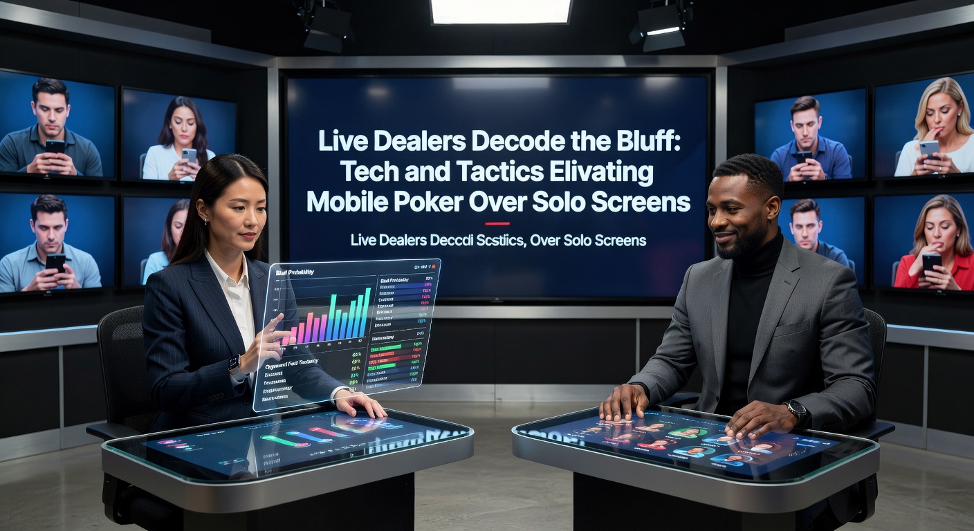 Technische Analyse eines Poker-Bluffs durch KI und Live Dealer auf einem Mobile-Gerät