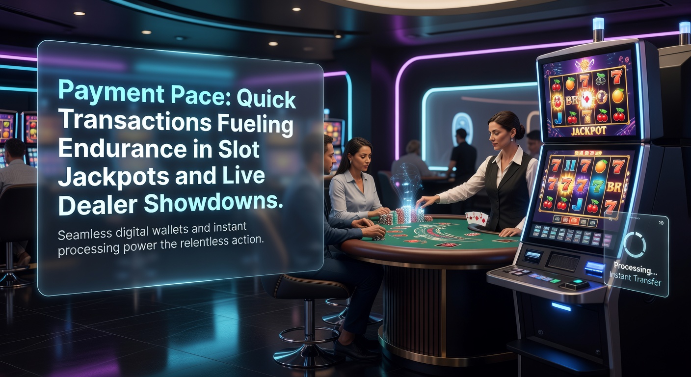 Grafik zeigt blitzschnelle Zahlungstransaktionen in einem Online-Casino mit Slot-Jackpots und Live-Dealer-Tischen im Hintergrund