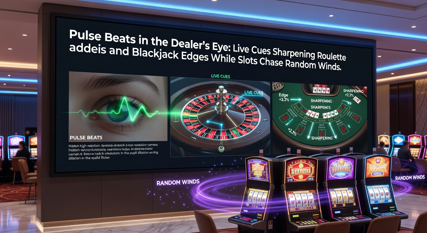 Dealer am Live-Tisch mit Karten und Roulette-Rad im Fokus, beleuchtet durch Casino-Lichter