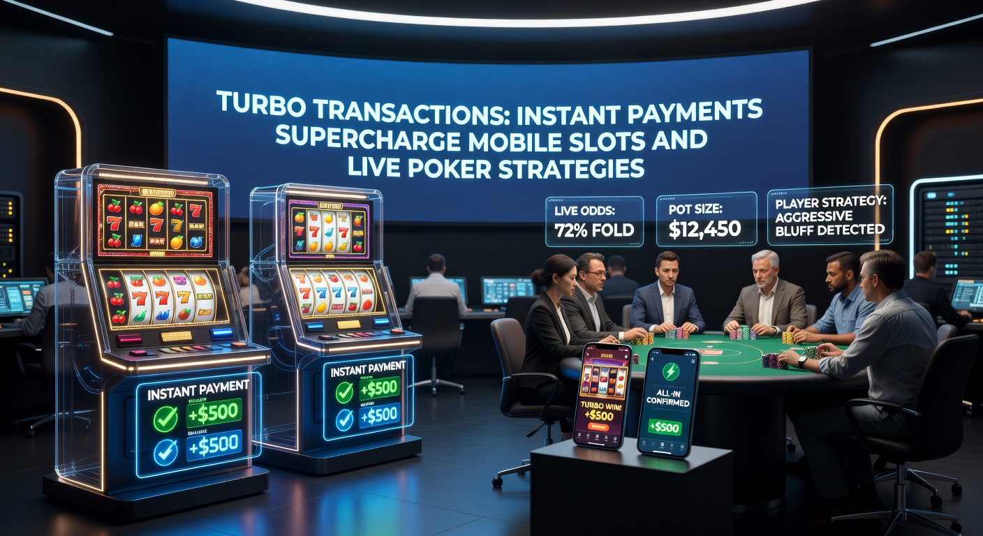 Live-Poker-Tisch auf Smartphone mit Turbo-Zahlungssymbolen und Slot-Rollen im Split-Screen